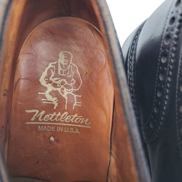 Nettleton USA Mens Size 10.5N Black Handmade Leather Dress Shoes Wingtip Oxfords - Picture 3 of 12